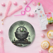 スティームパンク華美カルドロンと魔法アイテムを緑に ペーパープレート (パーティー)