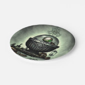 スティームパンク華美カルドロンと魔法アイテムを緑に ペーパープレート (アングル)