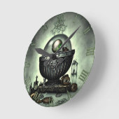 スティームパンク華美カルドロンと魔法アイテムを緑に ラウンド壁時計 (傾斜)