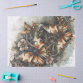 スティームパンク蝶花模様とギアデコページ 薄葉紙 (クラフト)