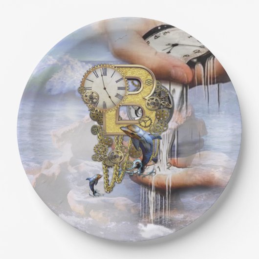 スティームパンク誕生日レターB ペーパープレート (正面)