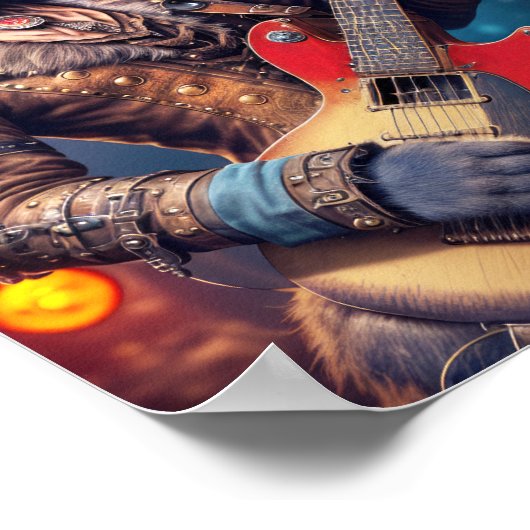 スティームパンク遊ロックキャットのギターをステージに – ポスター (角)