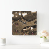 スティームパンク金属時計のギア（ドット付き） スクエア壁時計 (ホーム)