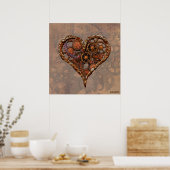 スティームパンク錆びたヴィンテージハートからの金属ギア ポスター (キッチン)