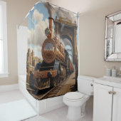スティームパンク離れトレインのロンドン シャワーカーテン (インサイチュ)