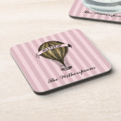 スティームパンク飛行船オンヴィンテージピンクストライプズMonogram コースター (左側)