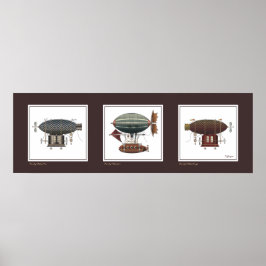 スティームパンク飛行船トリオのファンタジー ポスター