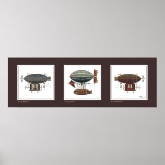 スティームパンク飛行船トリオのファンタジー ポスター