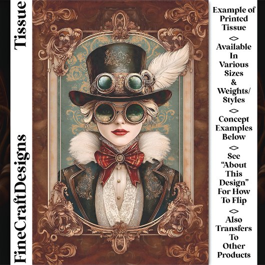 スティームパンク/アールヌーボー女性，金ゴールドCM8デコページ 薄葉紙