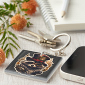 スティームパンク・クリスマス・ラクーン キーホルダー (正面右)