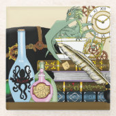 スティームパンク・ドラゴンのポションズ・ブックス ガラスコースター (正面)