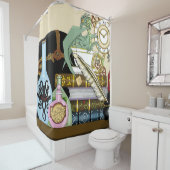 スティームパンク・ドラゴンのポションズ・ブックス シャワーカーテン (インサイチュ)