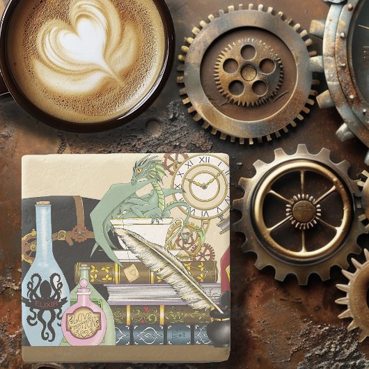 スティームパンク・ドラゴンのポションズ・ブックス ストーンコースター