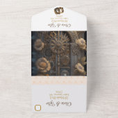 スティームパンク、花と羽結婚の オールインワン招待状 (外側)