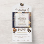 スティームパンク、花と羽結婚の オールインワン招待状 (内側)