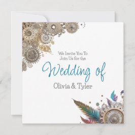 スティームパンク、花と羽結婚の 招待状