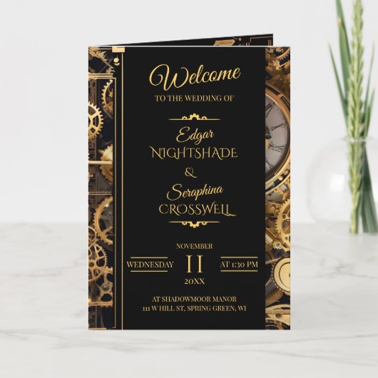 スティームパンクVintageウェディングプログラム プログラム (正面)