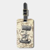 スティームパ飛んでいるンクボート〔占星術の〕十二宮図マップとイニシャル ラゲッジタグ (正面縦)