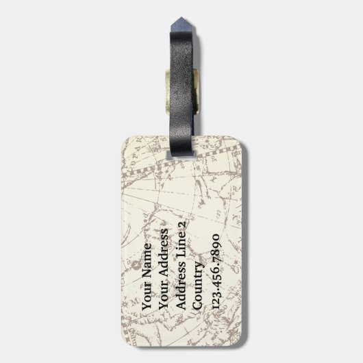 スティームパ飛んでいるンクボート〔占星術の〕十二宮図マップとイニシャル ラゲッジタグ (裏面縦)