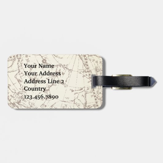 スティームパ飛んでいるンクボート〔占星術の〕十二宮図マップとイニシャル ラゲッジタグ (裏面横)