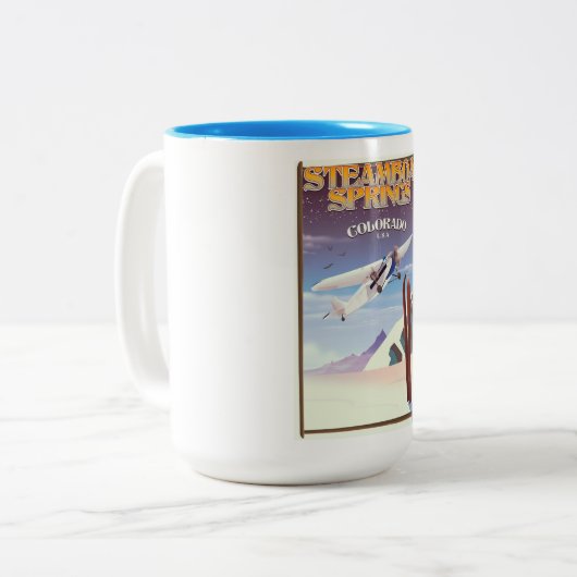 スティームボート春コロラドのヴィンテージ旅行ポスター ツートーンマグカップ (正面左)