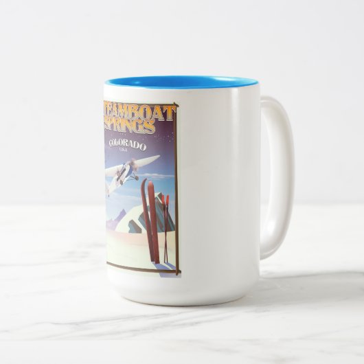 スティームボート春コロラドのヴィンテージ旅行ポスター ツートーンマグカップ (正面右)