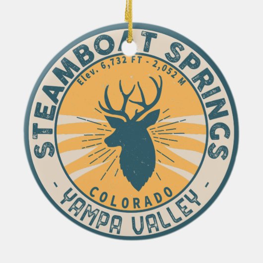 スティームボート春コロラドマウンテンキャンピングハイキング セラミックオーナメント (裏面)