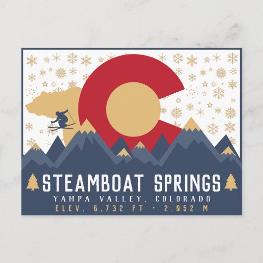 スティームボート春ズコロラド州旗マウンテンスキー ポストカード (正面)