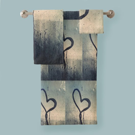 スティームーハートブルーベージュブラック バスタオルセット