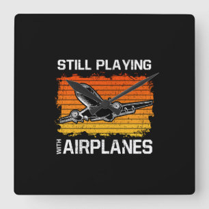 スティ遊ルズウィズアプラファスおもしろい飛行機パイロット スクエア壁時計