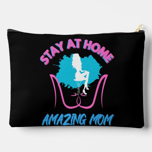 ステイおもしろいアットホームマムピンク&ブルートレンディーデザイン アクセサリーポーチ (裏面)