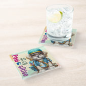 ステイかわいい犬バックパックを着て ガラスコースター (アングル)