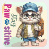 ステイかわいい猫バックパックを着て スクエアシール (正面)