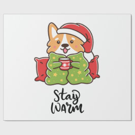 ステイウォームクリスマスコルギサンタハットホリデー ラッピングペーパー