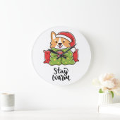 ステイウォームクリスマスコルギサンタハットホリデー ラージ壁時計 (ホーム)