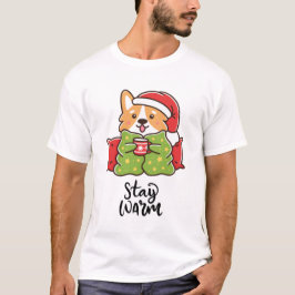 ステイウォームクリスマスコルギサンタハットホリデー Tシャツ