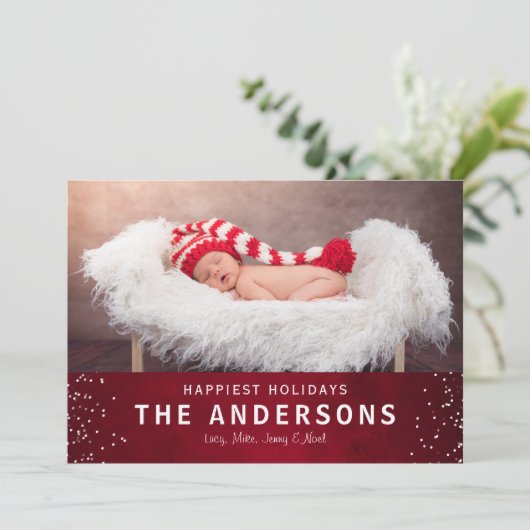 ステイエレガントッシュレッドハッピーホリデーズクリスマス シーズンカード (スタンド正面)