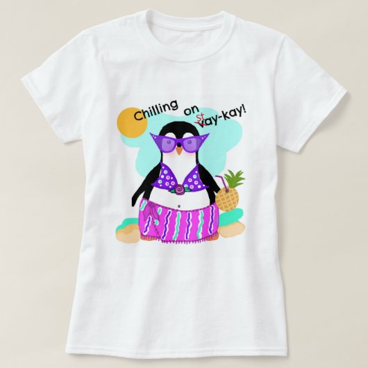 ステイカチオン(休暇)ペンギンTシャツ Tシャツ (デザイン正面)