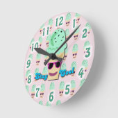 ステイカッコいいアイスクリームコーンかわいいおもしろい漫画アート ラウンド壁時計 (傾斜)