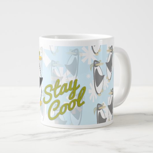 ステイカッコいいペンギンパルかわいい鳥の漫画モットー ジャンボコーヒーマグカップ (正面右)