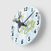 ステイカッコいいムペンギンパルかわいい鳥の漫画 ラウンド壁時計 (傾斜)