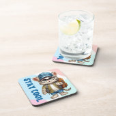 ステイクールキャット眼鏡キャップ新学期 コースター (右側)