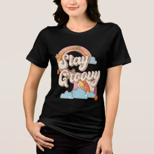 ステイグルービーレトロレインボーフラワーズタイポグラフィ トライブレンドTシャツ
