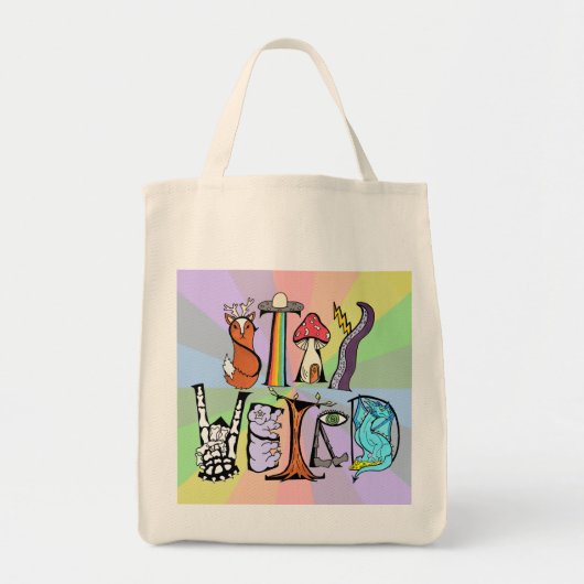 ステイグ風変わりロッサートバッグレインボーバックグラウンド トートバッグ (正面)