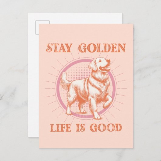 ステイゴールデンライフはグッドゴールデンレトリバーレトロ ポストカード (正面/裏面)