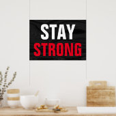 ステイストロング感動的グレーウッドホワイトレッド文字 ポスター (キッチン)