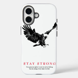 ステイストロング白黒ハングイーグルやる気を起こさせる iPhone 16ケース
