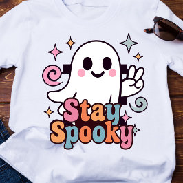 ステイスプーキーグルーヴィーゴーストレトロパステルハロウィン Tシャツ