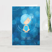 ステイセーフコビッドかわいい女の子おもしろいバブルスケッチ カード (正面)