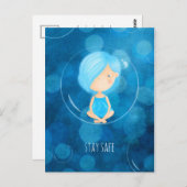 ステイセーフコビディキュートおもしろいガールバブルスケッチ ポストカード (正面/裏面)